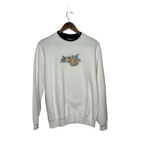 Vintage‎ 90s Top Stitch Cat Kitten Cute Sweater Womens large white sweatshirt
